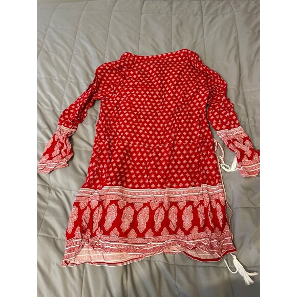 Romeo + Juliet Couture Red & White Bohemian Beach Dress With Paisley Hem And Dra - Picture 2 of 3